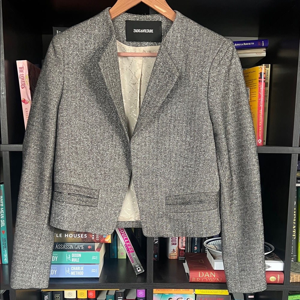 Zadig & Voltaire gray and silver open front blazer/jacket Med